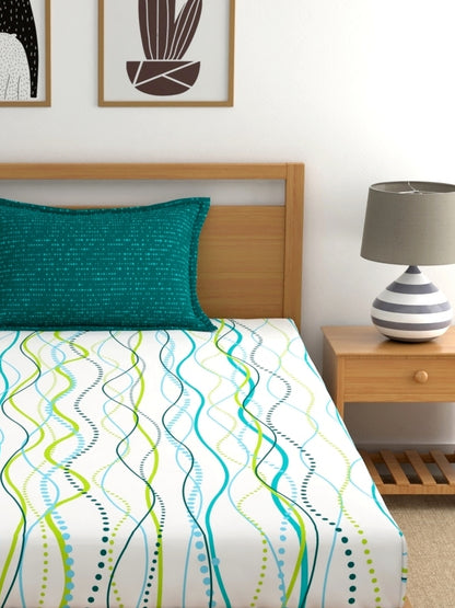 Dreamscape 100% Cotton Abstract Bedsheet Set | 140 TC | Teal Green