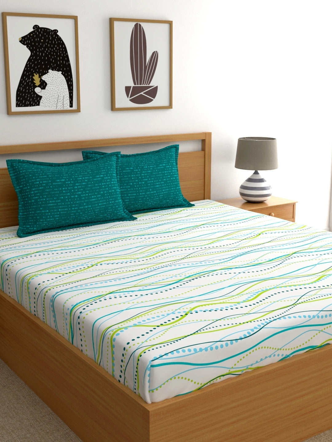 Dreamscape 100% Cotton Abstract Bedsheet Set | 140 TC | Teal Green