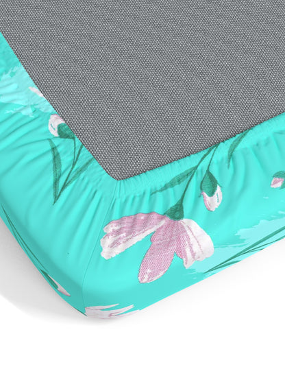 Dreamscape 100% Cotton 140 TC Floral Bedsheet Set - Colour: Sea Green