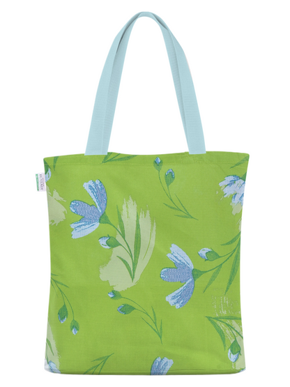 Home Ecstasy 100% Cotton Floral Tote Bag Set Of 2 | 140 TC | Pink and Lime Green