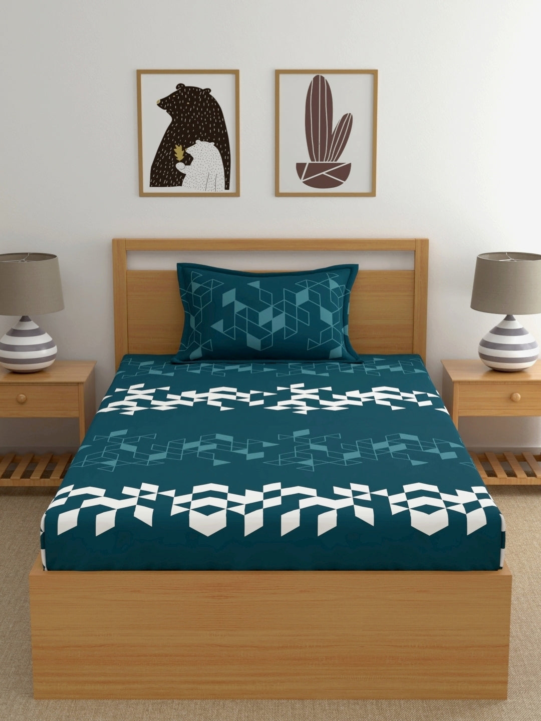 Dreamscape 100% Cotton Geometric Bedsheet Set