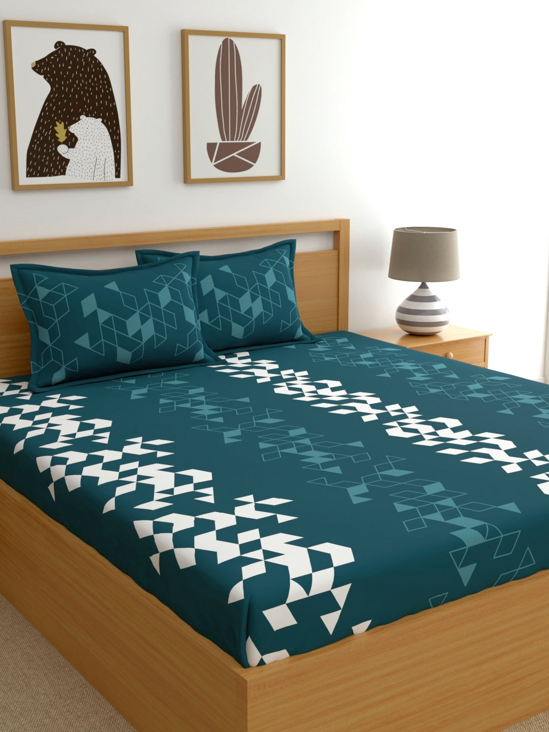 Dreamscape 100% Cotton Geometric Bedsheet Set