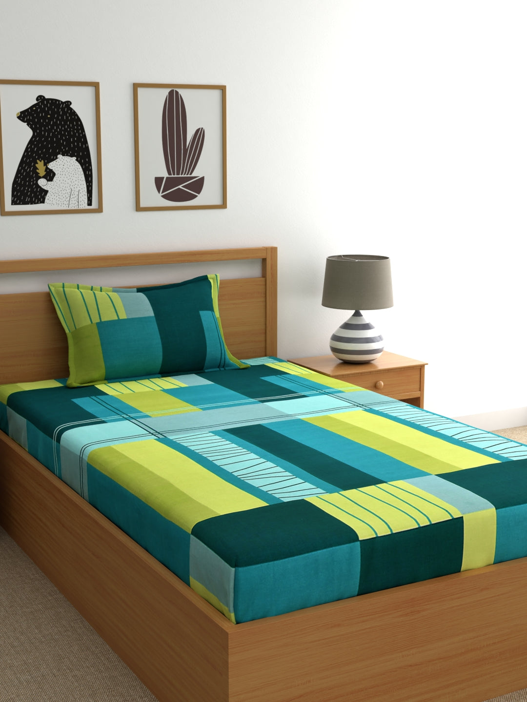 Dreamscape 100% Cotton Geometric Bedsheet Set | 140 TC | Multicolour