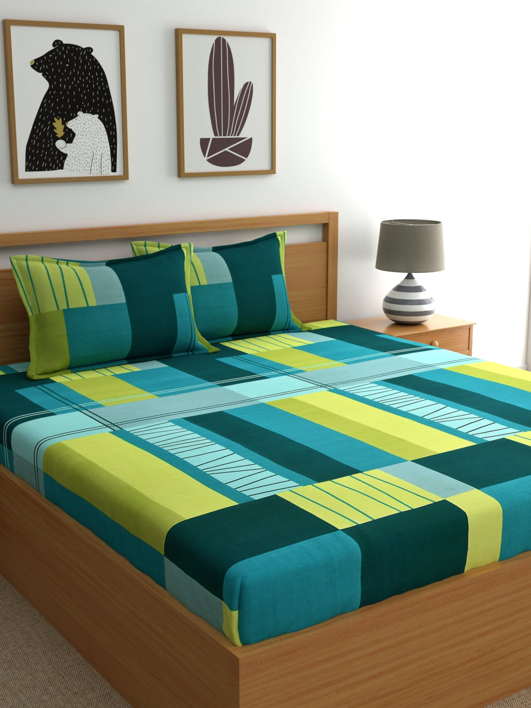 Dreamscape 100% Cotton Geometric Bedsheet Set | 140 TC | Multicolour