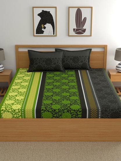 Dreamscape 100% Cotton Floral Bedsheet Set | 140 TC | Green