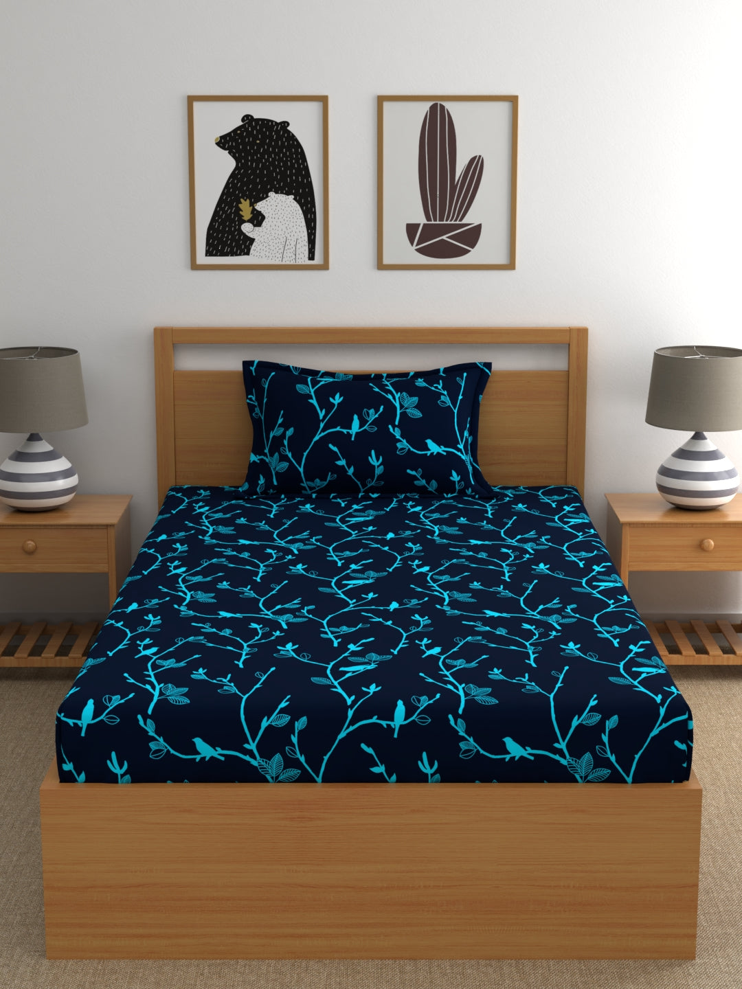Dreamscape 100% Cotton Abstract Bedsheet Set | 140 TC | Blue