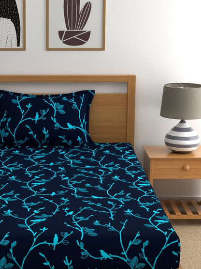 Dreamscape 100% Cotton Abstract Bedsheet Set | 140 TC | Blue