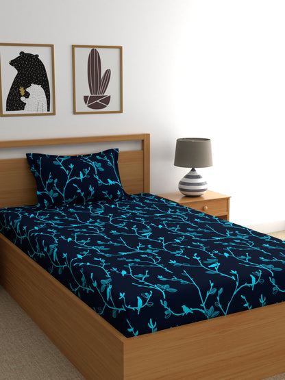 Dreamscape 100% Cotton Abstract Bedsheet Set | 140 TC | Blue