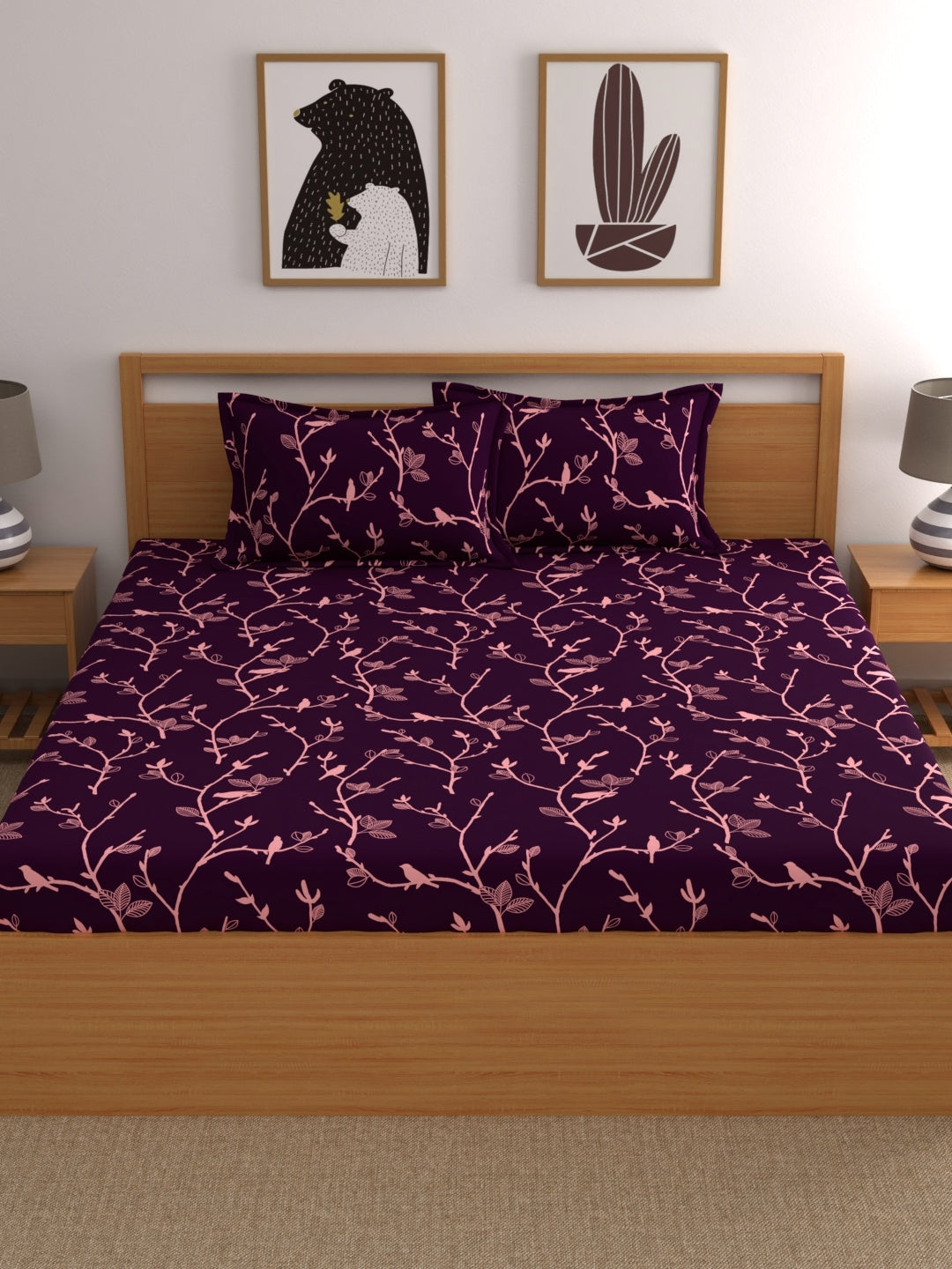 Dreamscape 100% Cotton Abstract Bedsheet Set | 140 TC | Purple