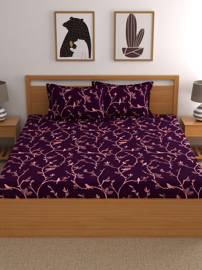 Dreamscape 100% Cotton Abstract Bedsheet Set | 140 TC | Purple