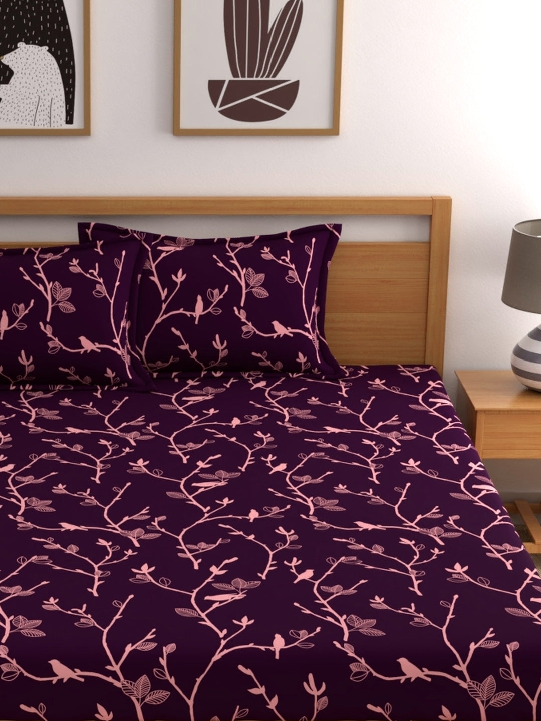 Dreamscape 100% Cotton Abstract Bedsheet Set | 140 TC | Purple