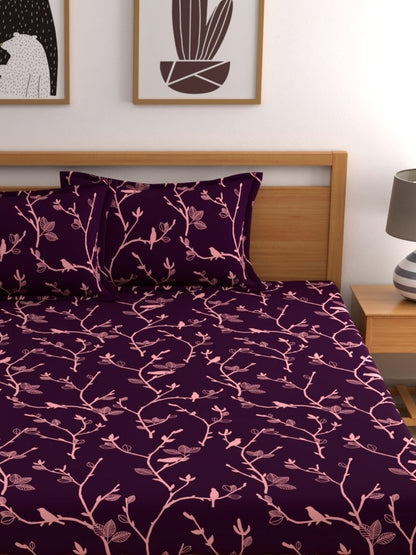 Dreamscape 100% Cotton Abstract Bedsheet Set | 140 TC | Purple