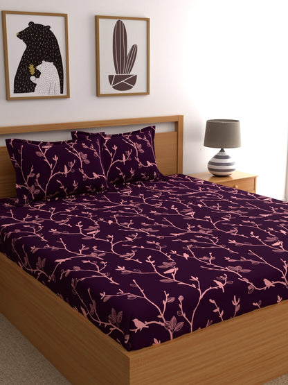 Dreamscape 100% Cotton Abstract Bedsheet Set | 140 TC | Purple