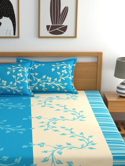 Dreamscape 100% Cotton Floral Bedsheet Set with Pillow Covers | 140TC | Blue | 140 TC |