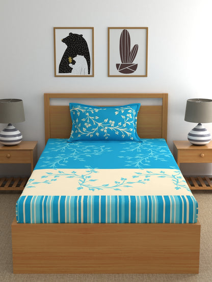 Dreamscape 100% Cotton Floral Bedsheet Set with Pillow Covers | 140TC | Blue | 140 TC |