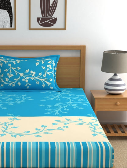 Dreamscape 100% Cotton Floral Bedsheet Set with Pillow Covers | 140TC | Blue | 140 TC |