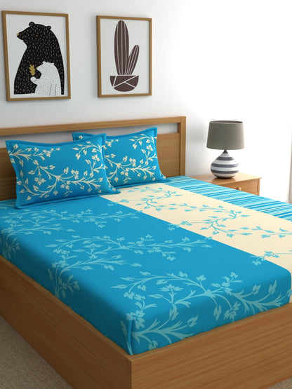 Dreamscape 100% Cotton Floral Bedsheet Set with Pillow Covers | 140TC | Blue | 140 TC |