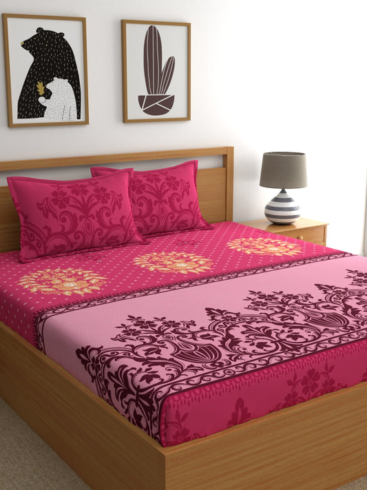 Dreamscape 100% Cotton Abstract Bedsheet Set | 140 TC | Pink