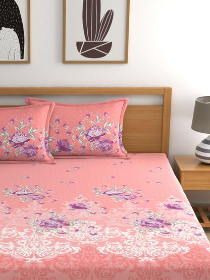 Dreamscape 100% Cotton Floral Bedsheet Set | 140 TC | Pink