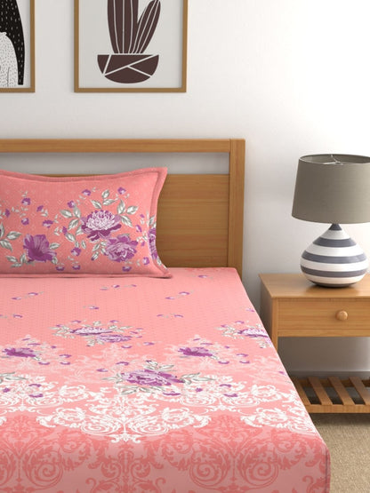Dreamscape 100% Cotton Floral Bedsheet Set | 140 TC | Pink