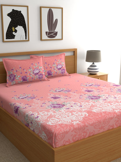 Dreamscape 100% Cotton Floral Bedsheet Set | 140 TC | Pink