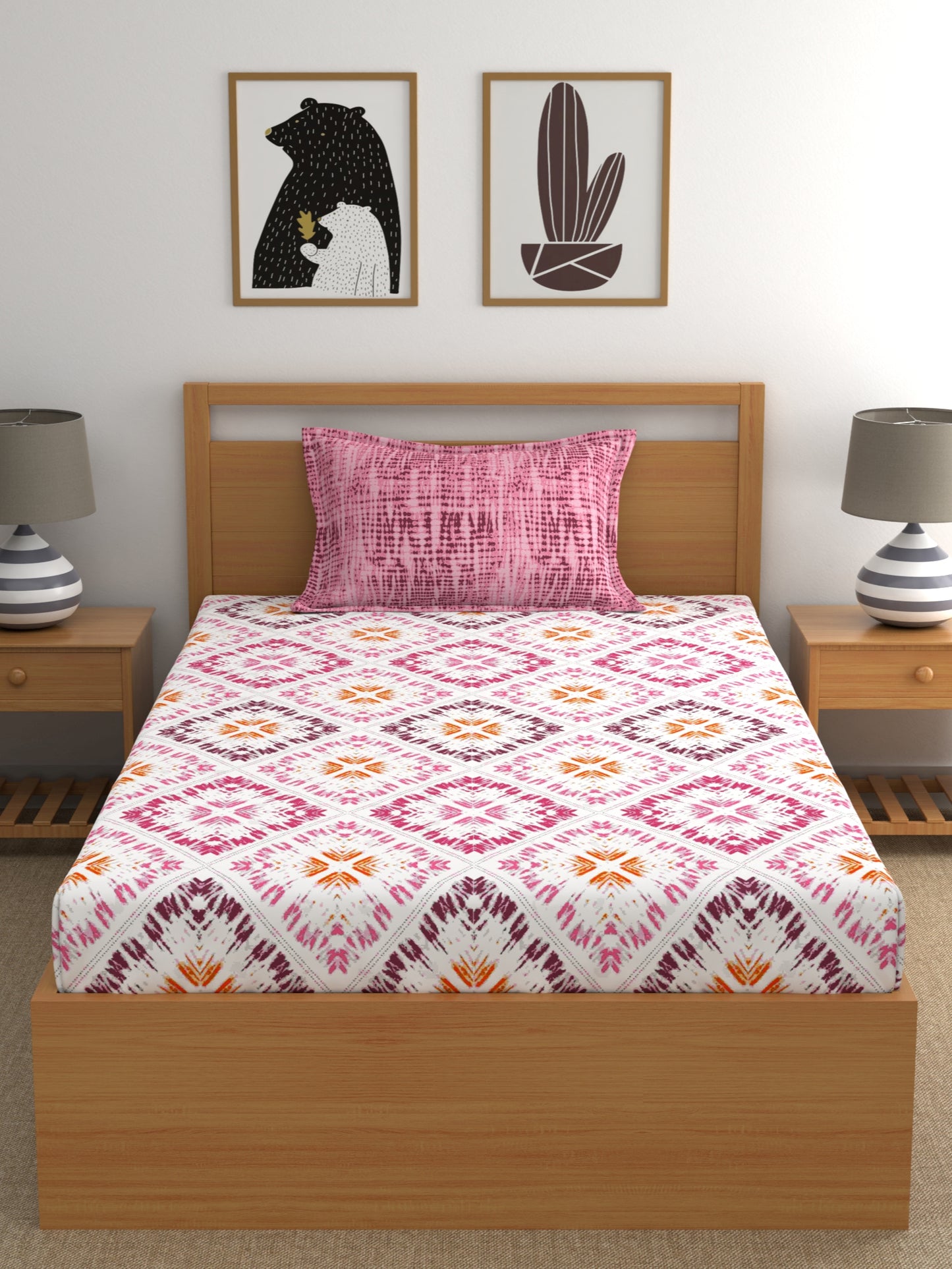 Dreamscape 100% Cotton Abstract Bedsheet Set | 140 TC | Pink