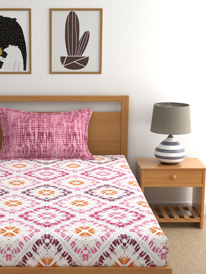 Dreamscape 100% Cotton Abstract Bedsheet Set | 140 TC | Pink