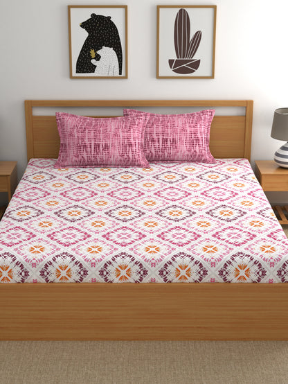 Dreamscape 100% Cotton Abstract Bedsheet Set | 140 TC | Pink