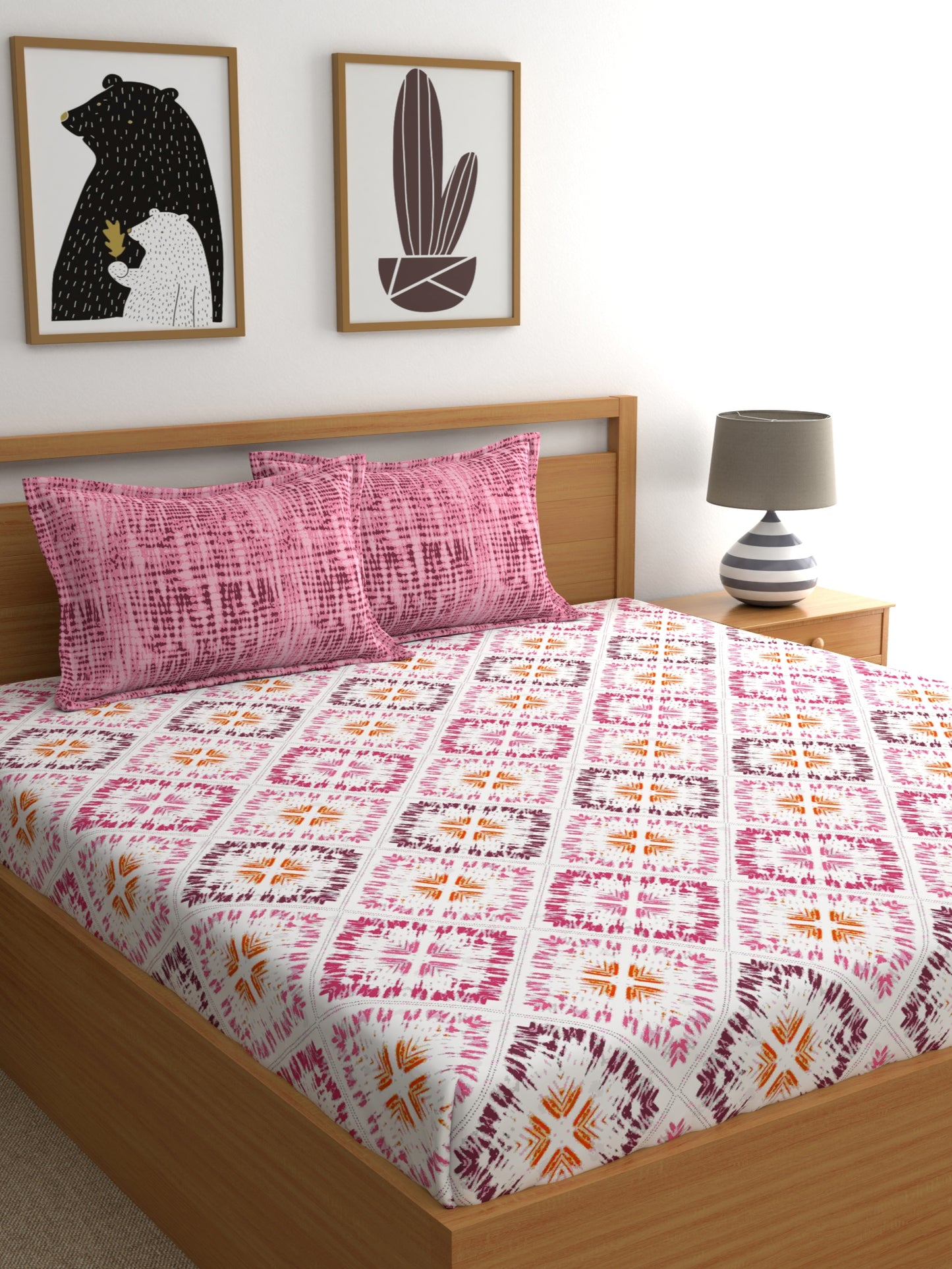Dreamscape 100% Cotton Bedsheet | 140 TC | Light Pink