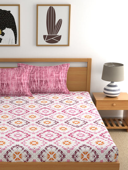 Dreamscape 100% Cotton Bedsheet | 140 TC | Light Pink