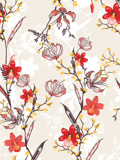 Dreamscape 100% Cotton Floral Bedsheet Set | 140 TC | Tomato