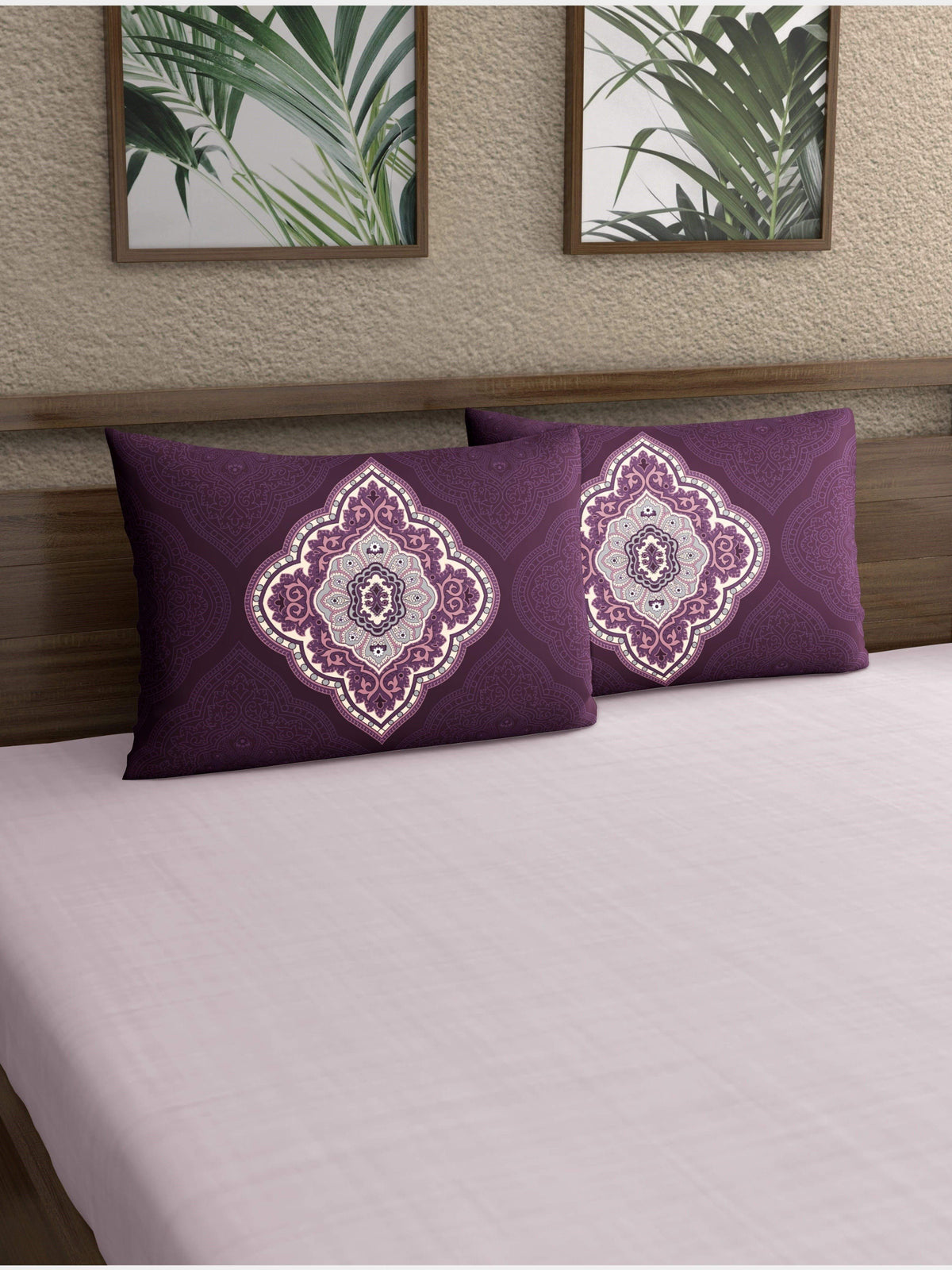 Dreamscape 100% Cotton 140 TC Floral Pillow Pair - Colour: Purple