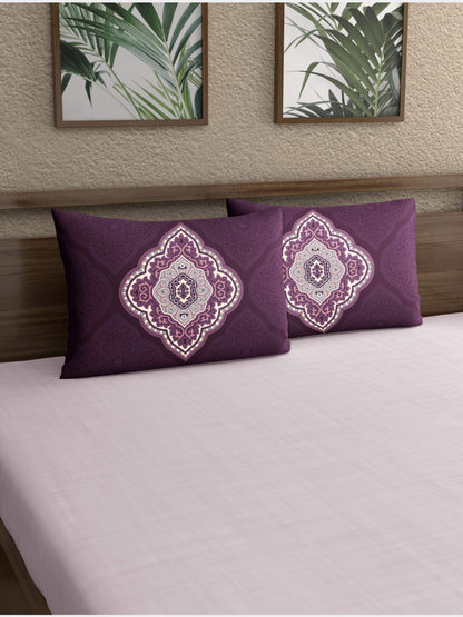 Dreamscape 100% Cotton 140 TC Floral Pillow Pair - Colour: Purple