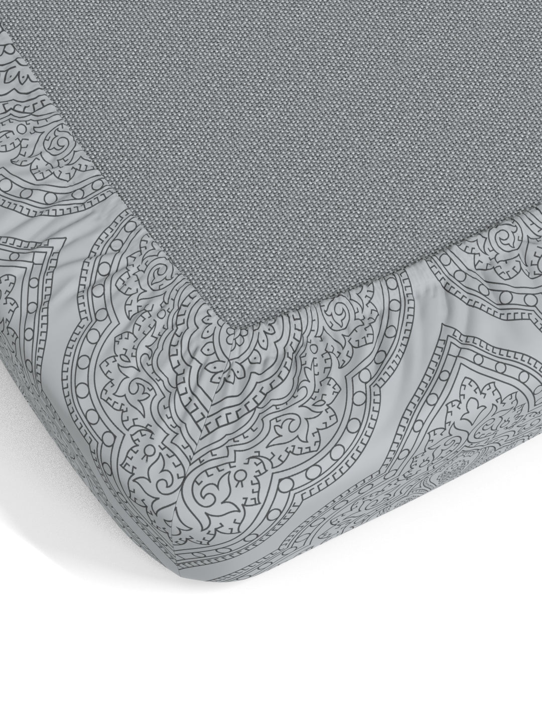 Dreamscape 100% Cotton 140 TC Ethnic Bedsheet Set - Colour: Dark Grey