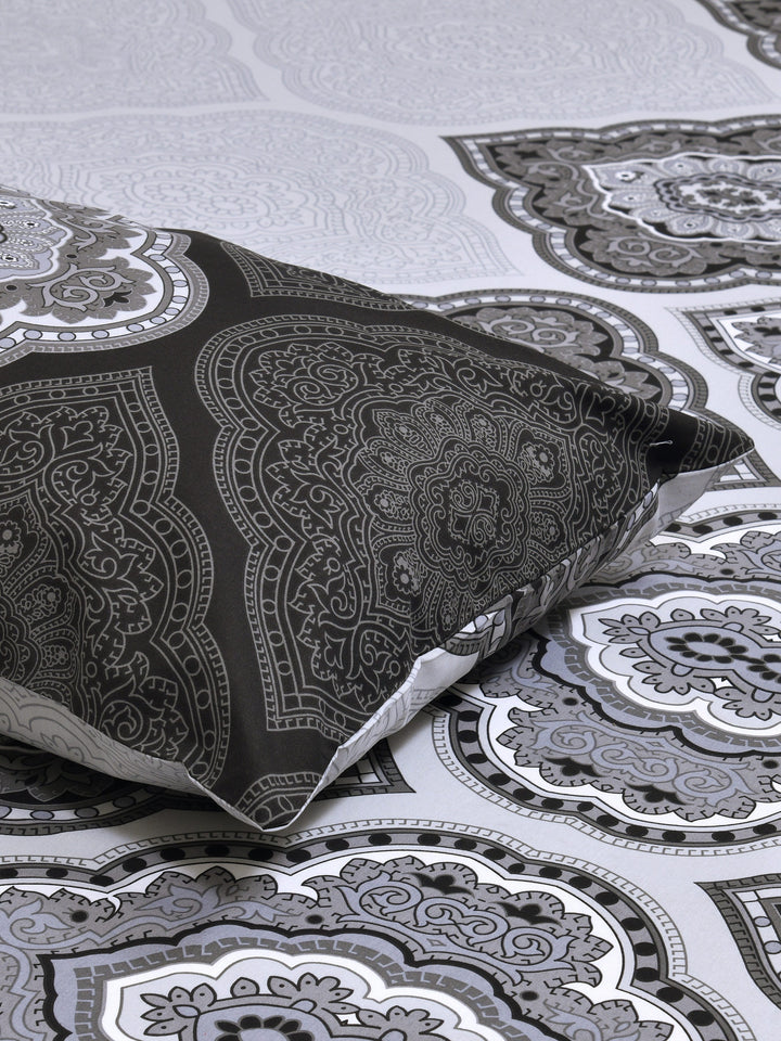 Dreamscape 100% Cotton Ethnic Bedsheet Set | 140 TC | Grey