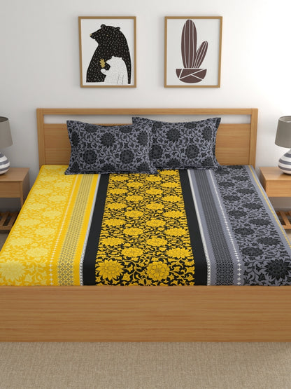 Dreamscape 100% Cotton Floral Bedsheet Set | 140 TC | Yellow