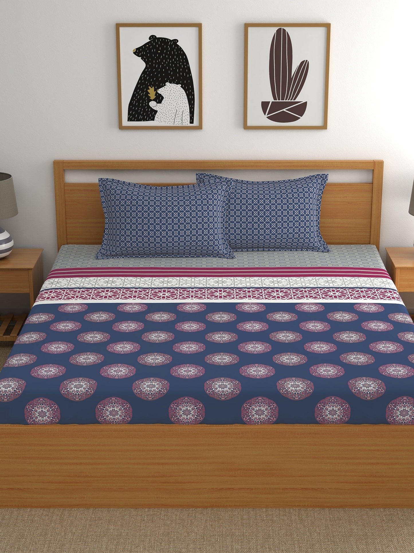 Dreamscape 100% Cotton Ethnic Bedsheet Set | 140 TC | Blue