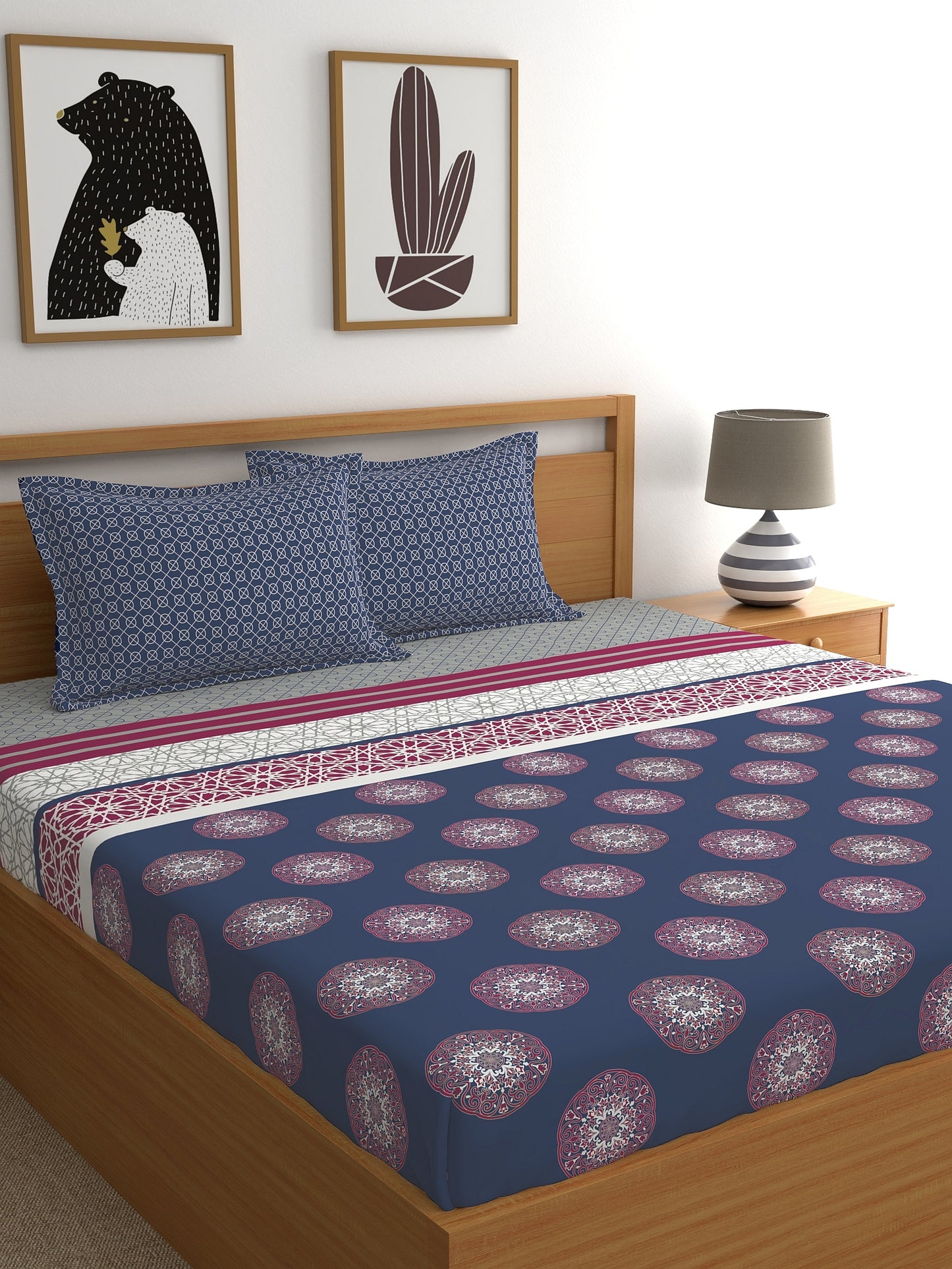 Dreamscape 100% Cotton Ethnic Bedsheet Set | 140 TC | Blue