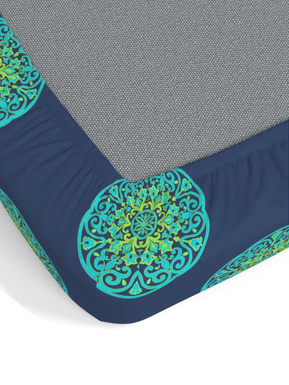 Dreamscape 100% Cotton Ethnic Bedsheet Set | 140 TC | Teal Blue