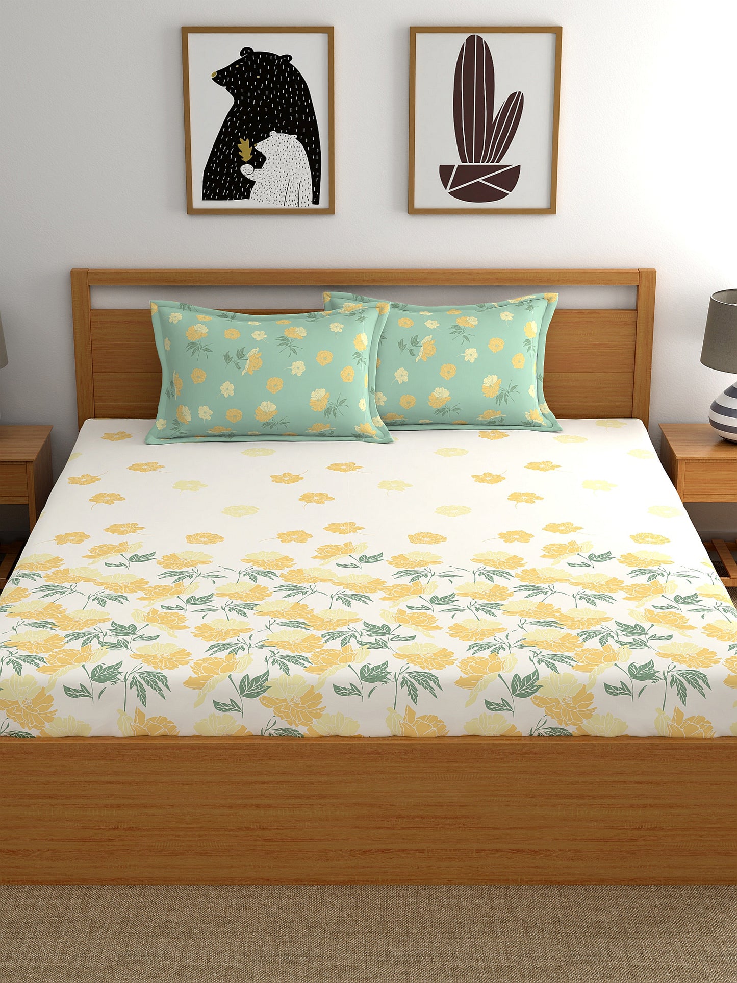 Dreamscape 100% Cotton Fitted Bedsheet with 2 Pillow Covers - (Size 60 x 78 inches, 140 TC, Colour - Beige)