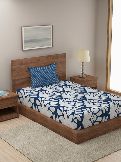 Dreamscape 100% Cotton Floral Bedsheet Set | 140 TC | Blue