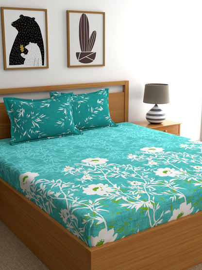 Dreamscape 100% Cotton Floral Bedsheet Set | 140 TC | Teal Green