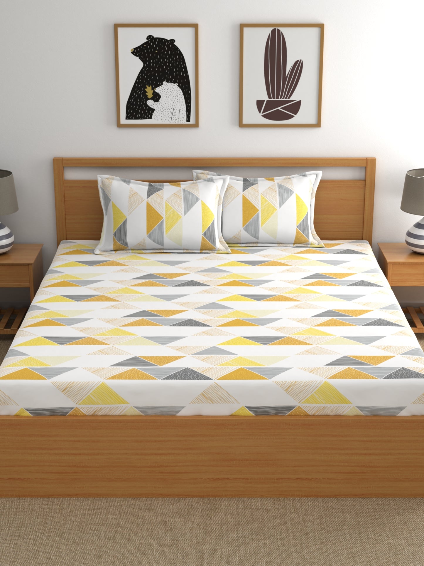 Dreamscape 100% Cotton Floral Bedsheet Set | 140 TC | Yellow