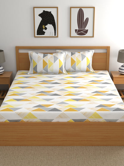 Dreamscape 100% Cotton Floral Bedsheet Set | 140 TC | Yellow