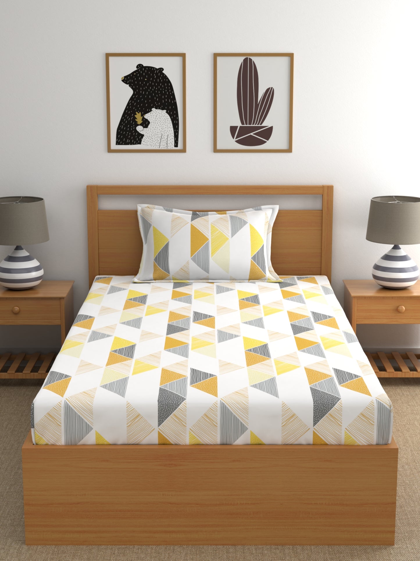 Dreamscape 100% Cotton Floral Bedsheet Set | 140 TC | Yellow