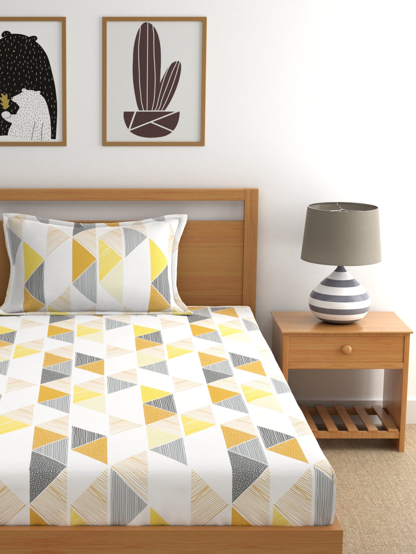 Dreamscape 100% Cotton Floral Bedsheet Set | 140 TC | Yellow