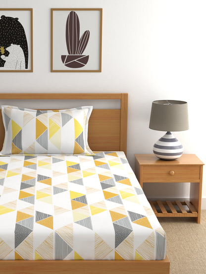 Dreamscape 100% Cotton Floral Bedsheet Set | 140 TC | Yellow
