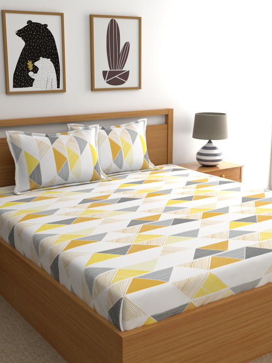 Dreamscape 100% Cotton Floral Bedsheet Set | 140 TC | Yellow