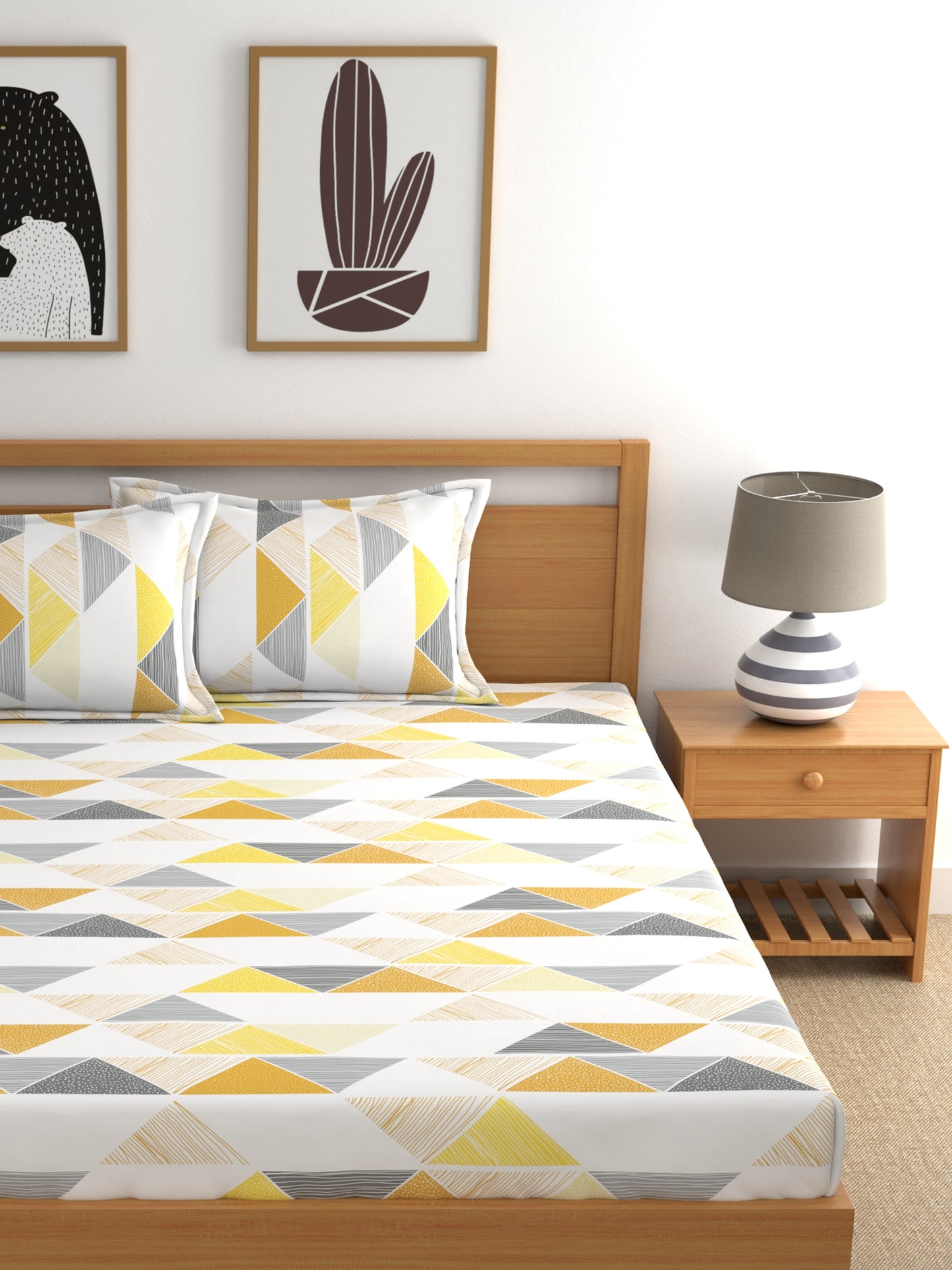 Dreamscape 100% Cotton Floral Bedsheet Set | 140 TC | Yellow