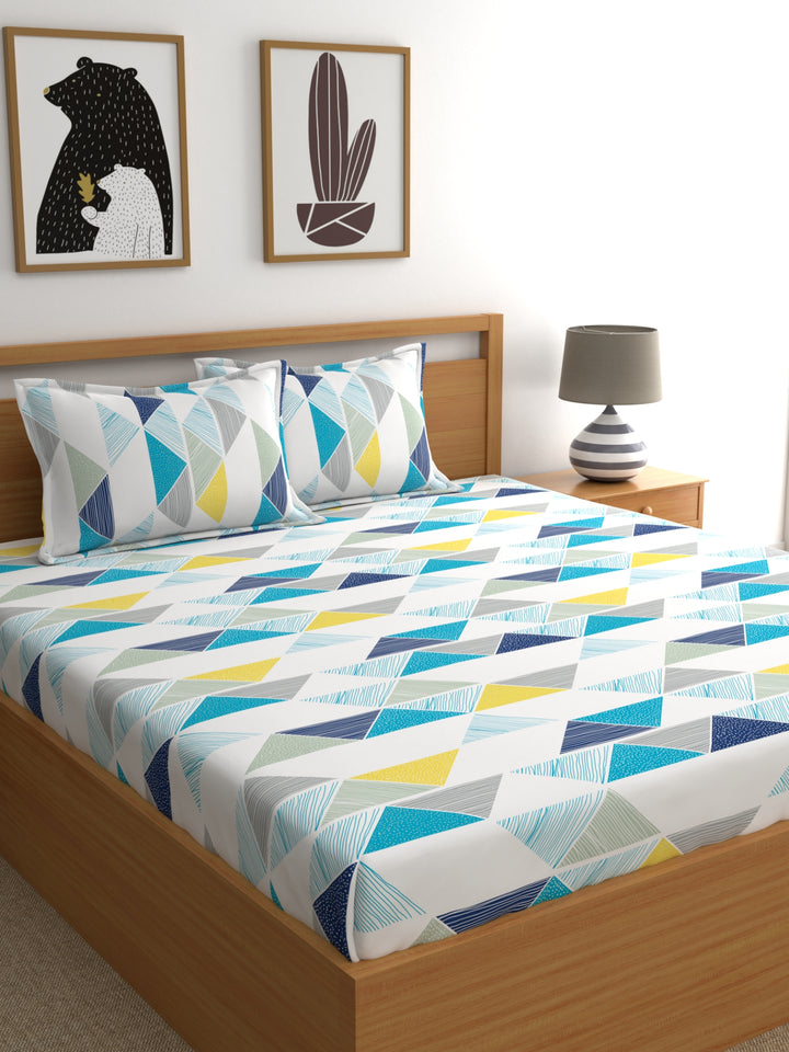 Dreamscape 100% Cotton Floral Bedsheet Set | 140 TC | Blue